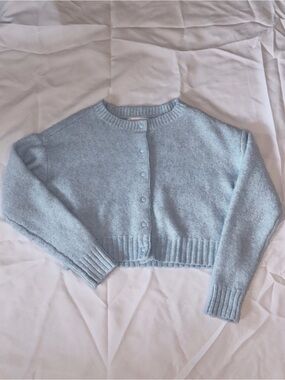 Sugar Moon Light Blue Cropped Knit Cardigan Sweater Button Front Large